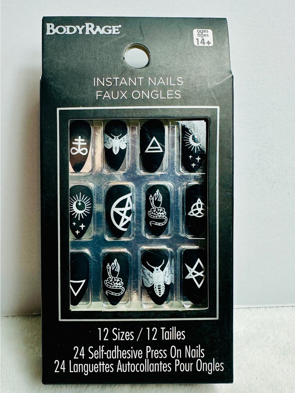 Hot Topic Body Rage Press on nails Matte Black Mystic Symbols 24 pack | 12 sizes